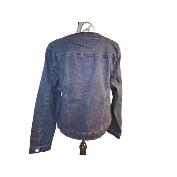 New Laura Dark Blue Denim Jacket with Rhinestone Embellishments - Picture 4 of 6